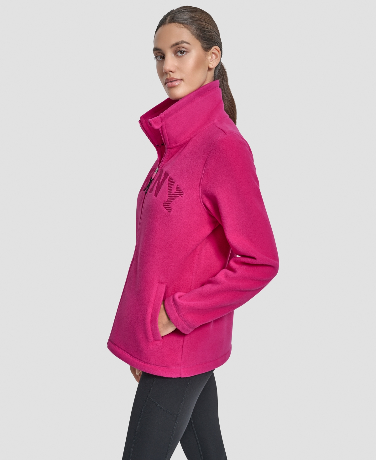 Dkny Women's Full-zip Varsity Logo Top In Pink