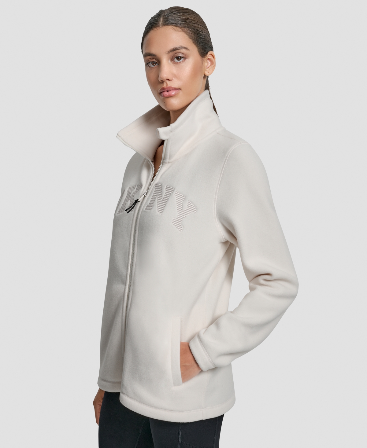 Dkny Women's Full-zip Varsity Logo Top In Neutral