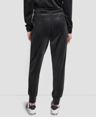 Women's Platinum Velour Rhinestone Logo Slim Fit Joggers