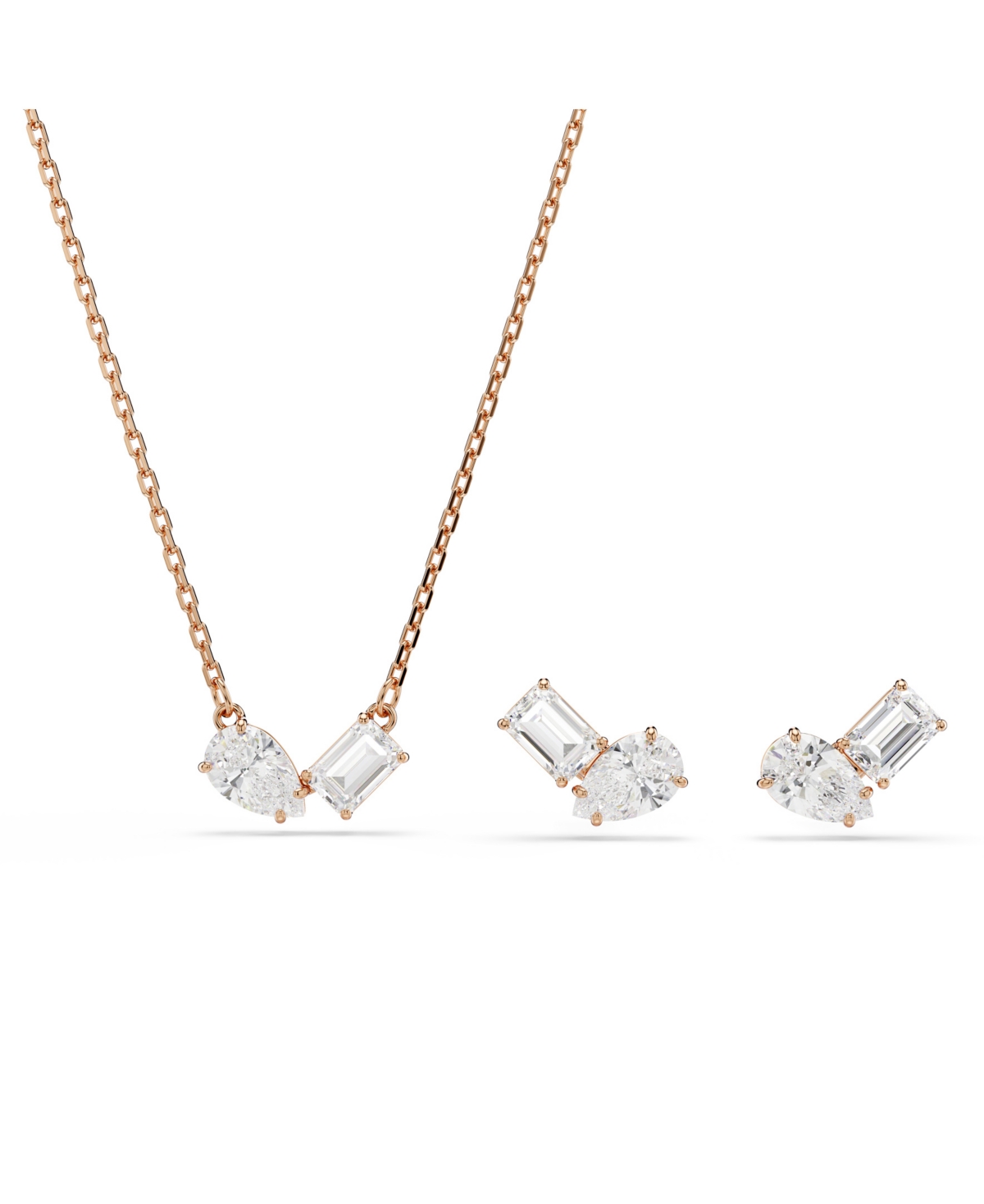 Swarovski Mesmera Rose Gold Tone Plated Earrings And Necklace Set In Gold