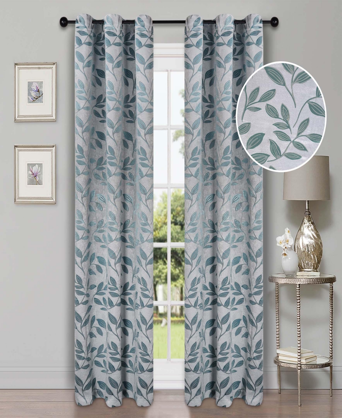 Superior Modern Leaves Room Darkening Grommet Top Curtain Panels, 42" x 96" (Set of 2)