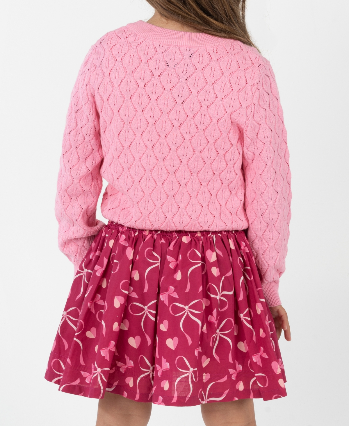 Rare Editions Little Girls Hearts & Bows Skort Dress With Pop-over "paris" Sweater, 2 Pc In Pink
