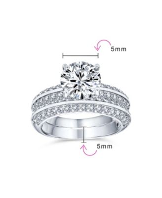Art Deco Style 3CT Cubic Zirconia Princess Cut Solitaire with Pave Eternity Band  Ring Set Sterling Silver
