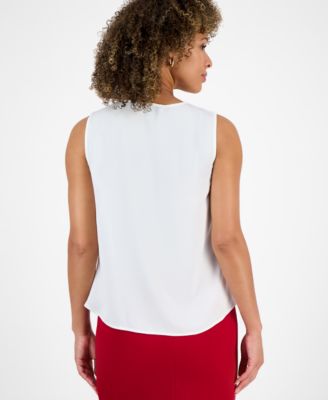 Women's Ruffle-Trim Split Neck Sleeveless Top, Regular & Petite