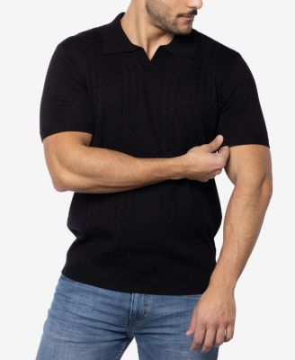 Men's Cable Knit Johnny Collar Short Sleeve Sweater Polo