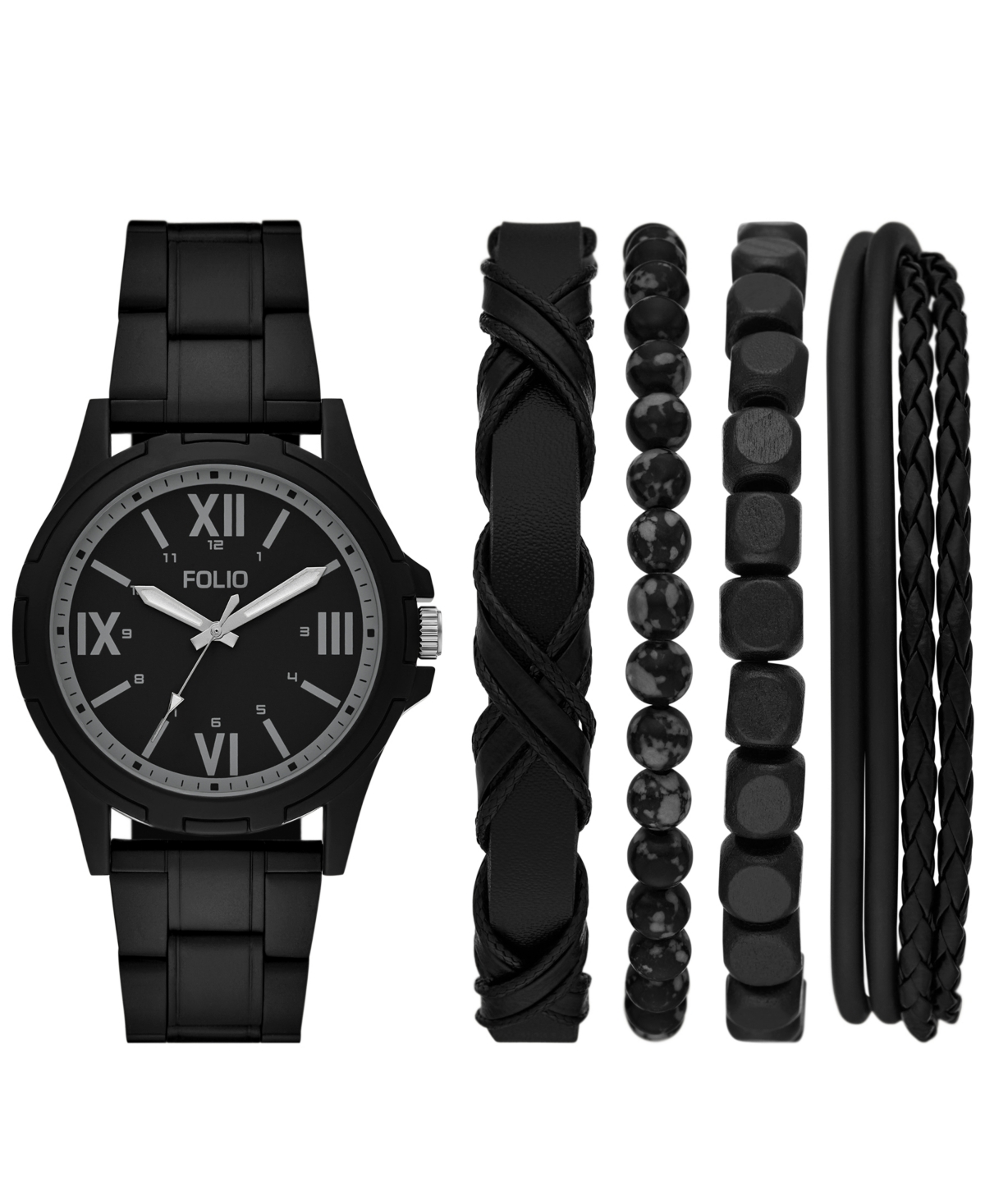 Folio Men's Quartz Three-hand Black Alloy Watch Set, 49mm In Black