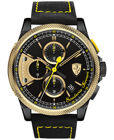 Scuderia Ferrari Men's Chronograph Formula Italia Black Leather Strap Watch 46mm 0830314
