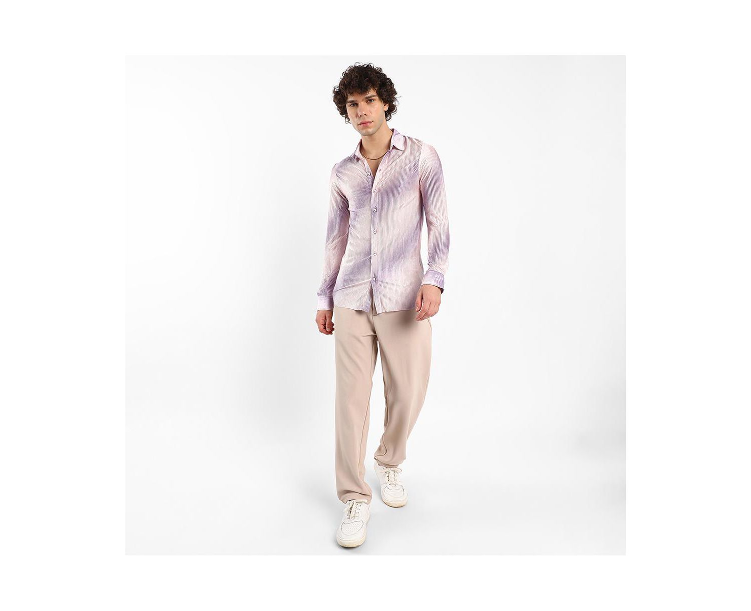 Men's Ombre-Pleated Shirt