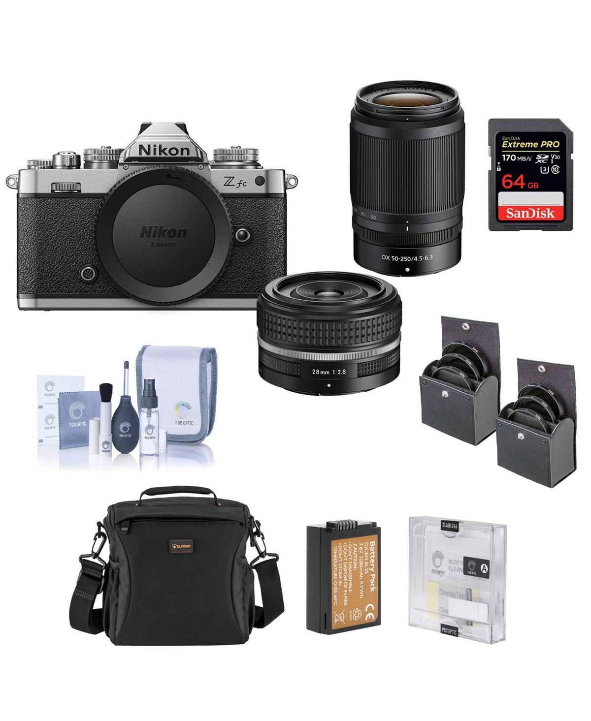 Nikon Z fc Dx-Format Mirrorless Camera with Nikkor Z 28mm f/2.8 (Se) and 50-250mm Lens Bundle with 64GB Sd Card, Shoulder Bag, Extra Battery, Filter