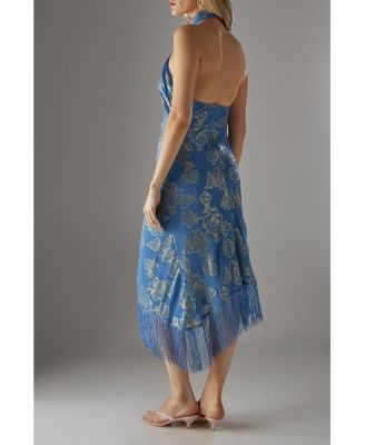 Women's Metallic Chiffon Wrap Front Midi Dress