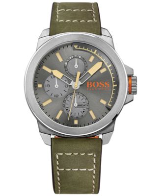 BOSS Orange - Men's New York Green Leather Strap Watch 44mm 1513318