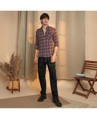 Men's Mauve Pink & Charcoal Black Tartan Plaid Shirt