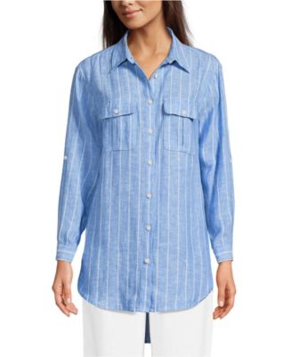 Women's Linen Roll Sleeve Relaxed Tunic Top