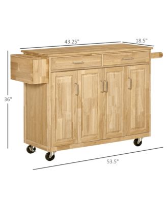 Natural Kitchen Island: 54" Wide Cart with Drawers and Tool Caddy