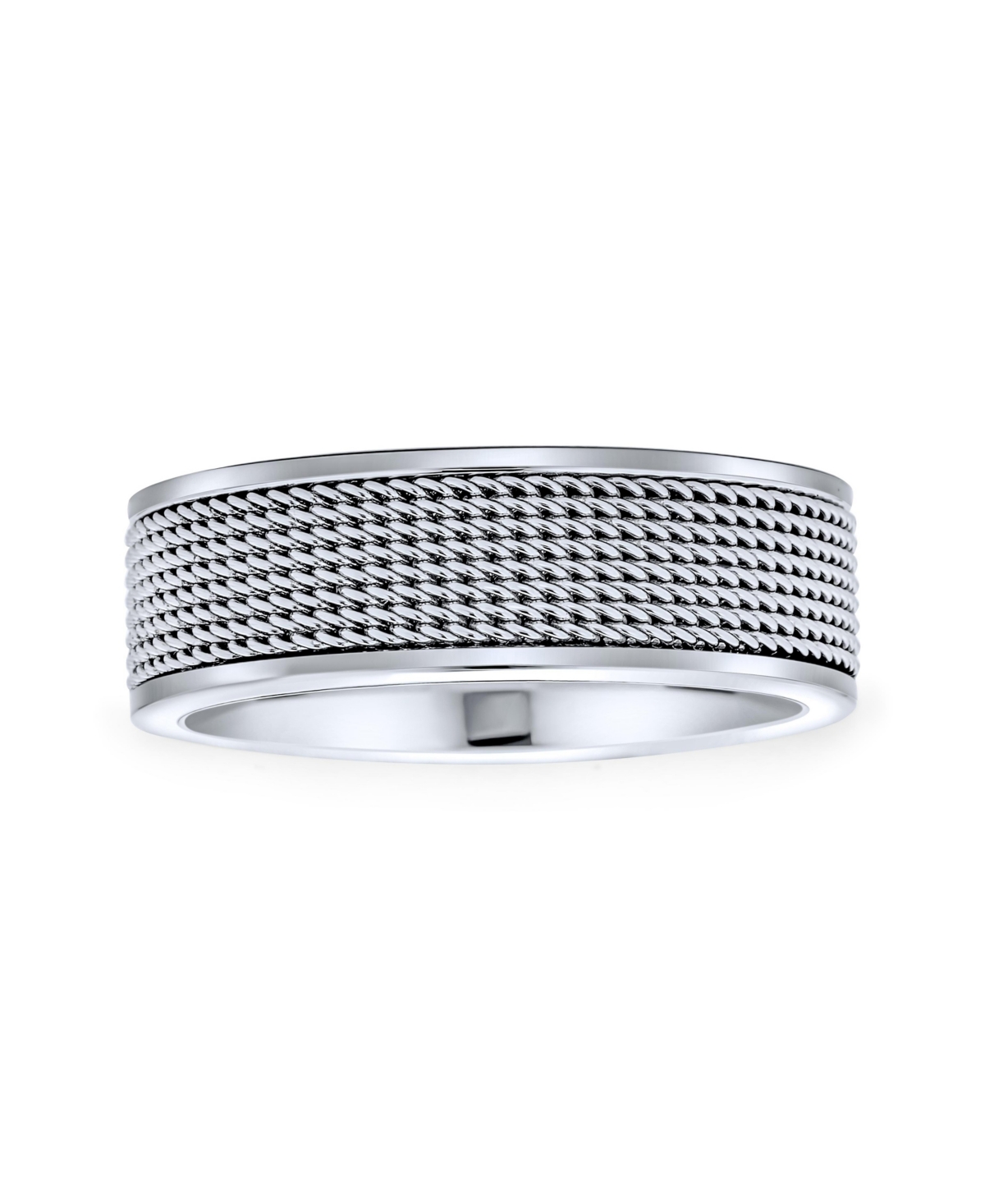 Bling Jewelry 8MM Stainless Steel Urban Biker Rope Chain Mesh Band Ring