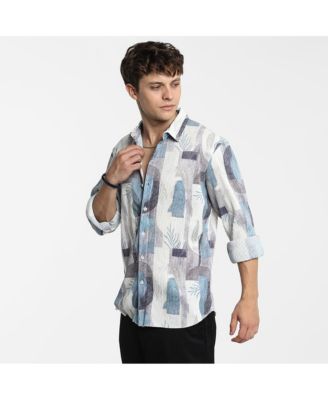 Men's Icy Blue & Ivory White Twig-Block Shirt