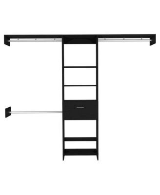 1Pc Black MDF Shelves & 3 Metal Rods Closet System with Drawer