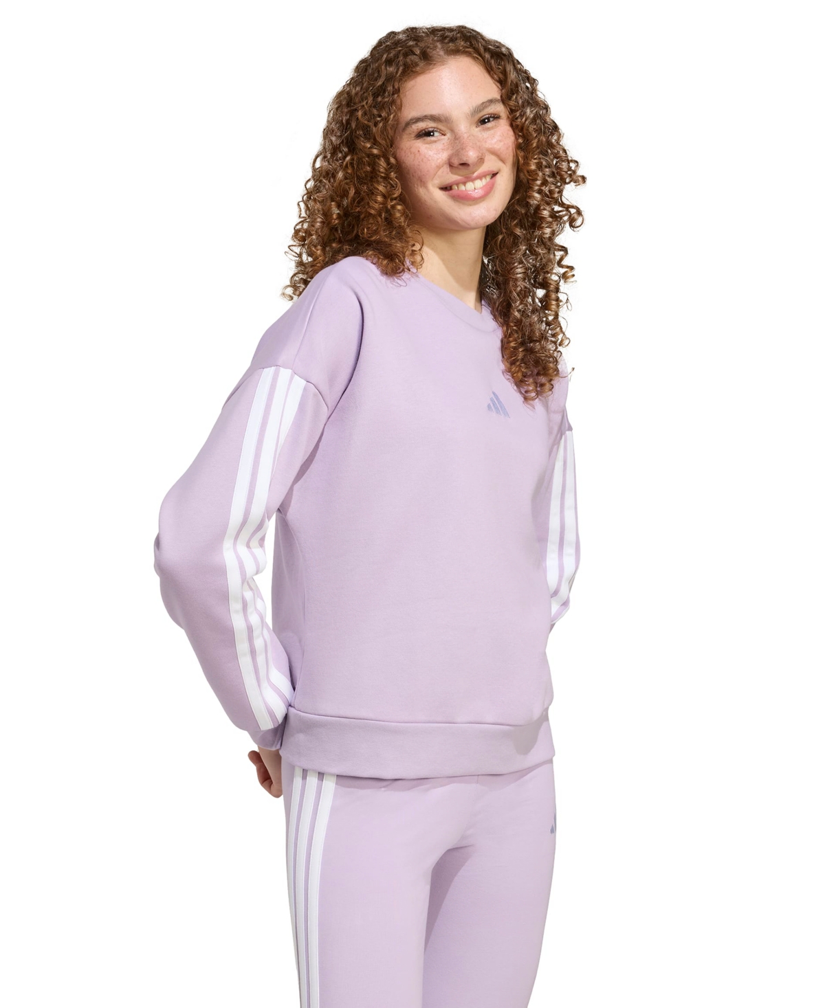Adidas Originals Women's Essentials 3-stripes Fleece Crew Neck Sweatshirt In Purple