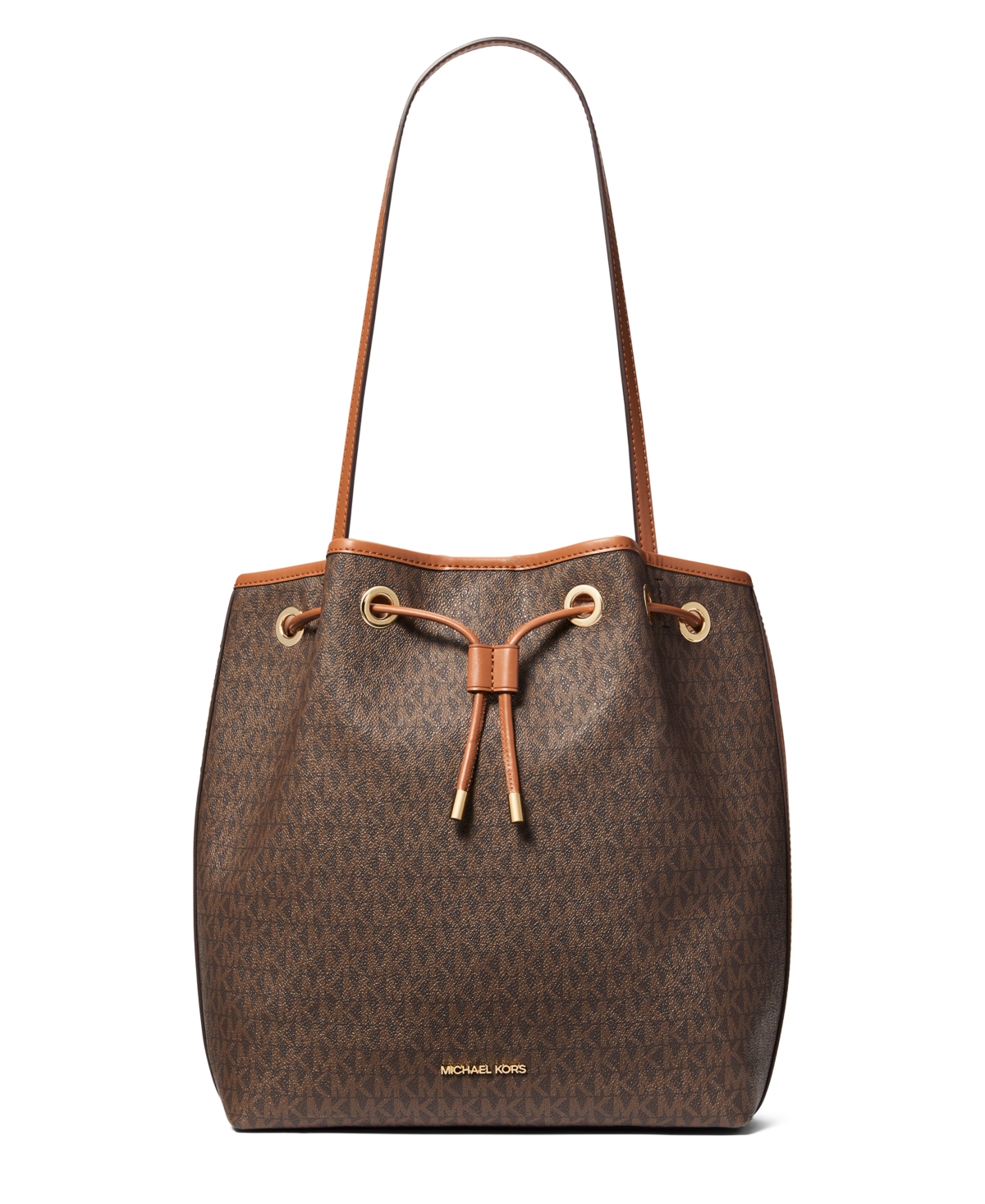 Michael Kors Women's Medium Signature Logo Bucket Messenger Handbag In Brown