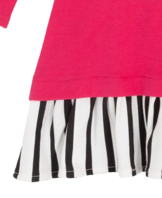 Little Girls' Interlock Dress with Black & White Striped Hem