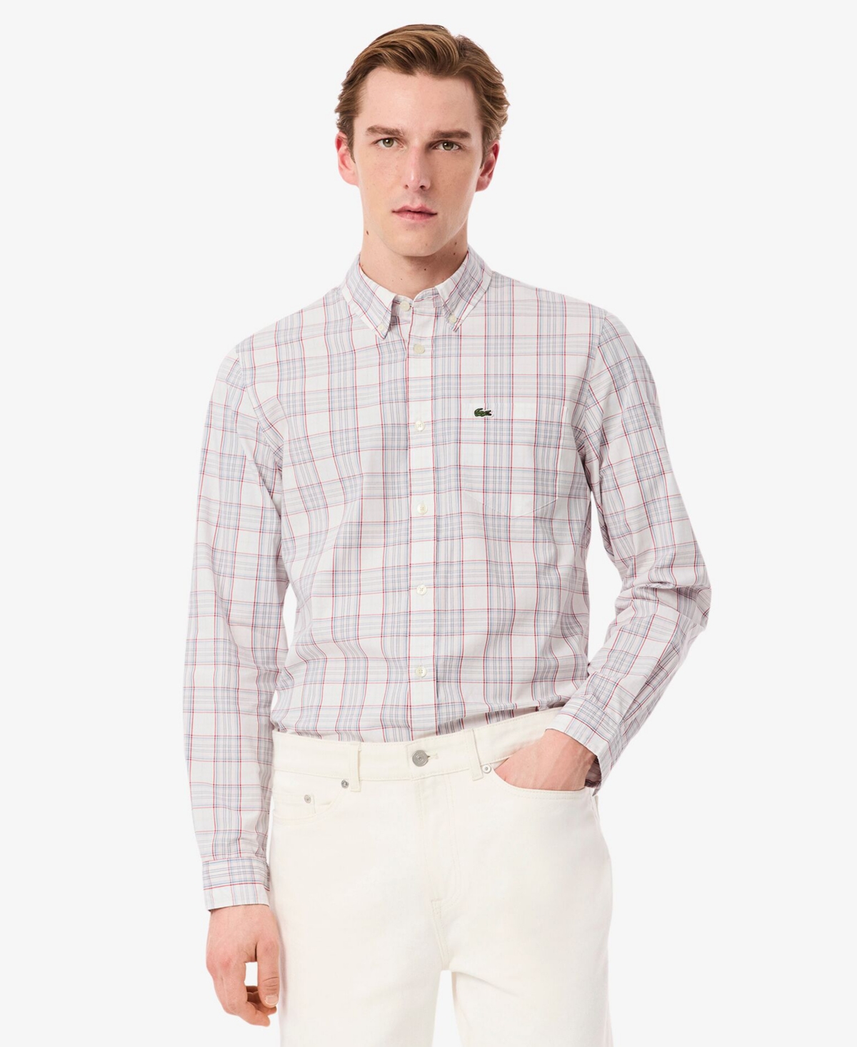 Lacoste Men's Slim Fit Stretch Plaid Shirt - 16 - 41 In Multi