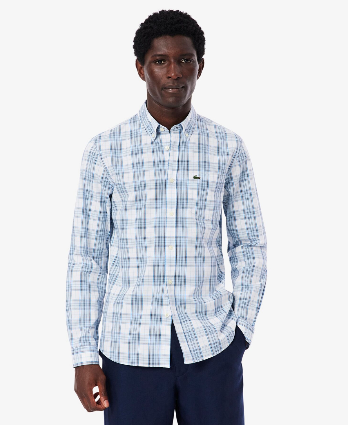 Lacoste Men's Slim Fit Stretch Plaid Shirt - 17 - 43 In Blue