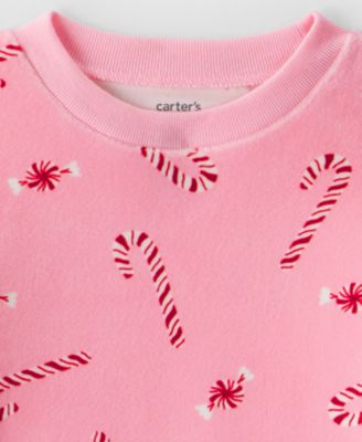 Toddler Girls 2-Piece Velour Peppermint Printed Pajama Top and Pants Set 