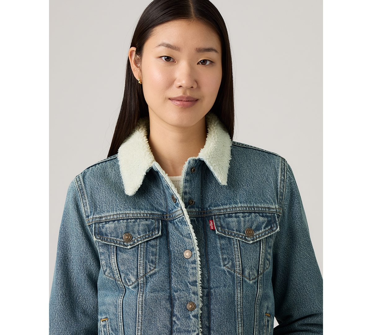 Levi's Women's Original Denim Trucker With Sherpa Lining In Blue