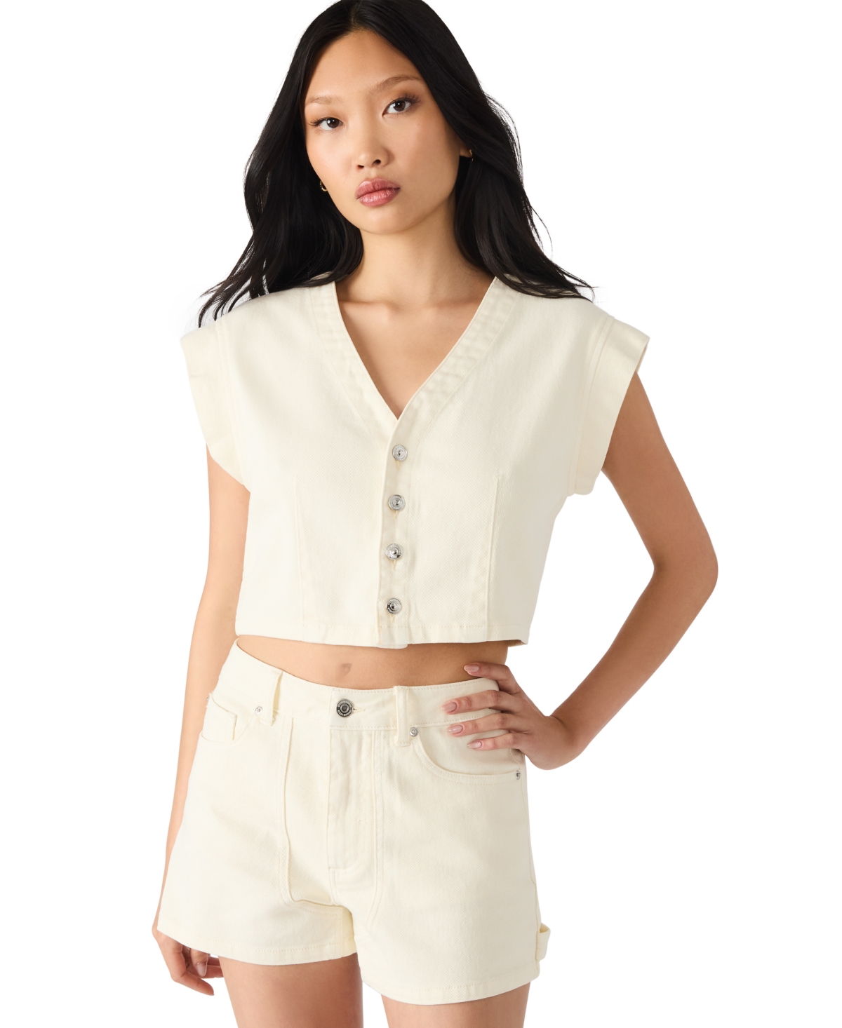 Steve Madden Women's Cap Sleeve Crop Top In White