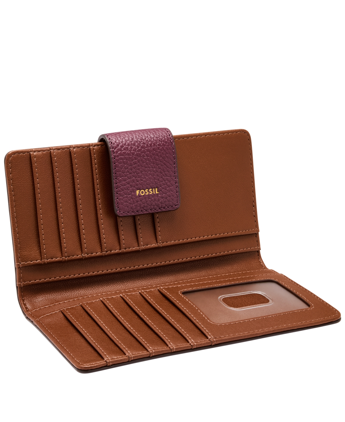 Fossil Logan Leather Rfid Tab Clutch Wallet In Red