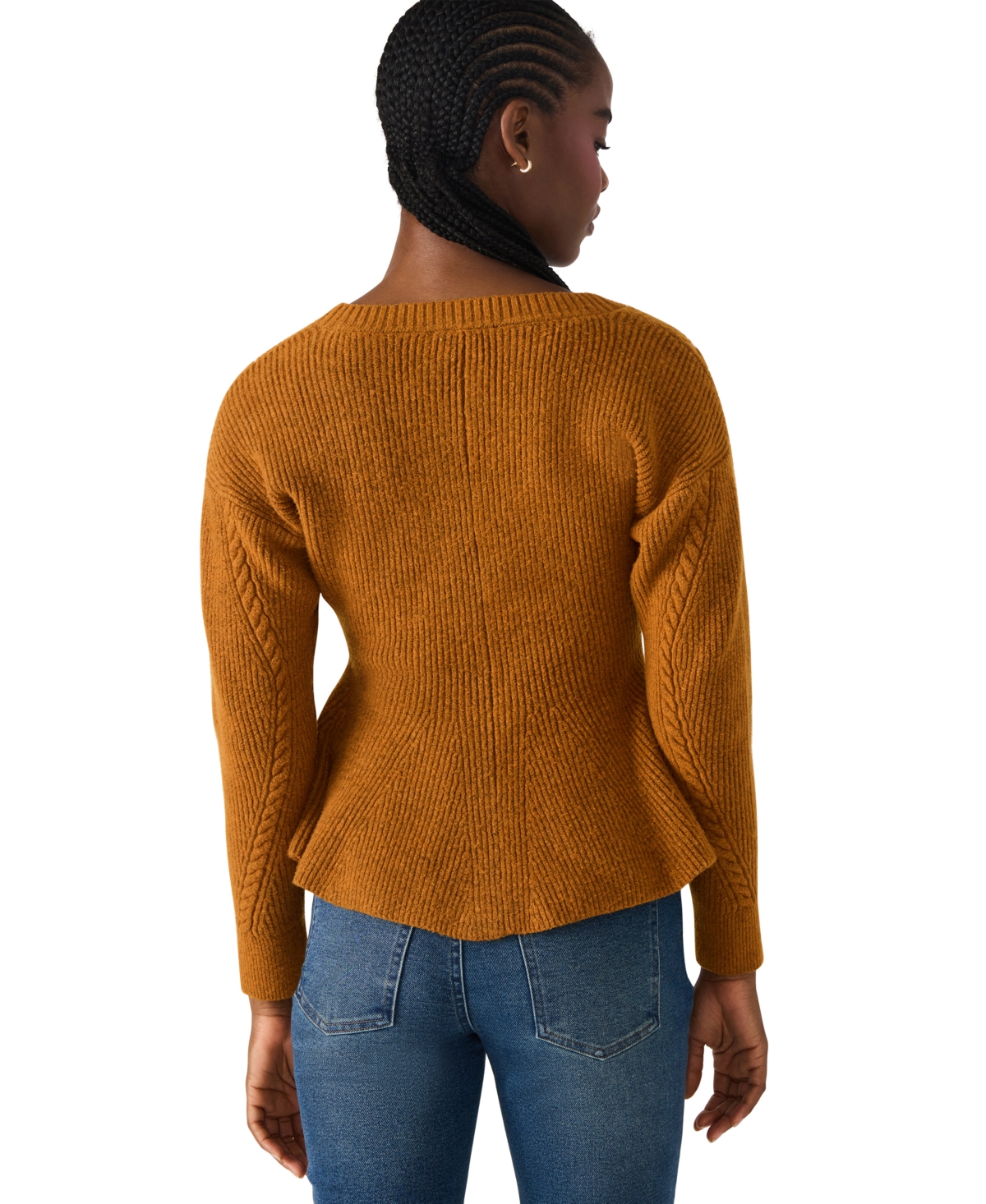 Steve Madden Courtney Rib Peplum Cardigan In Brown