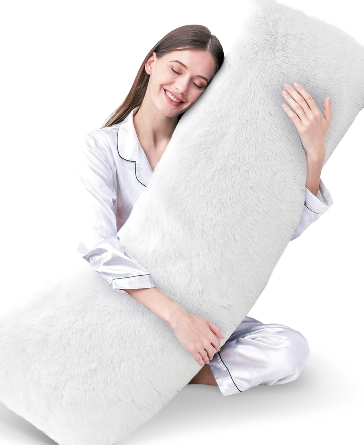 Cheer Collection Faux Fur Body Pillow, 20" X 54" In White