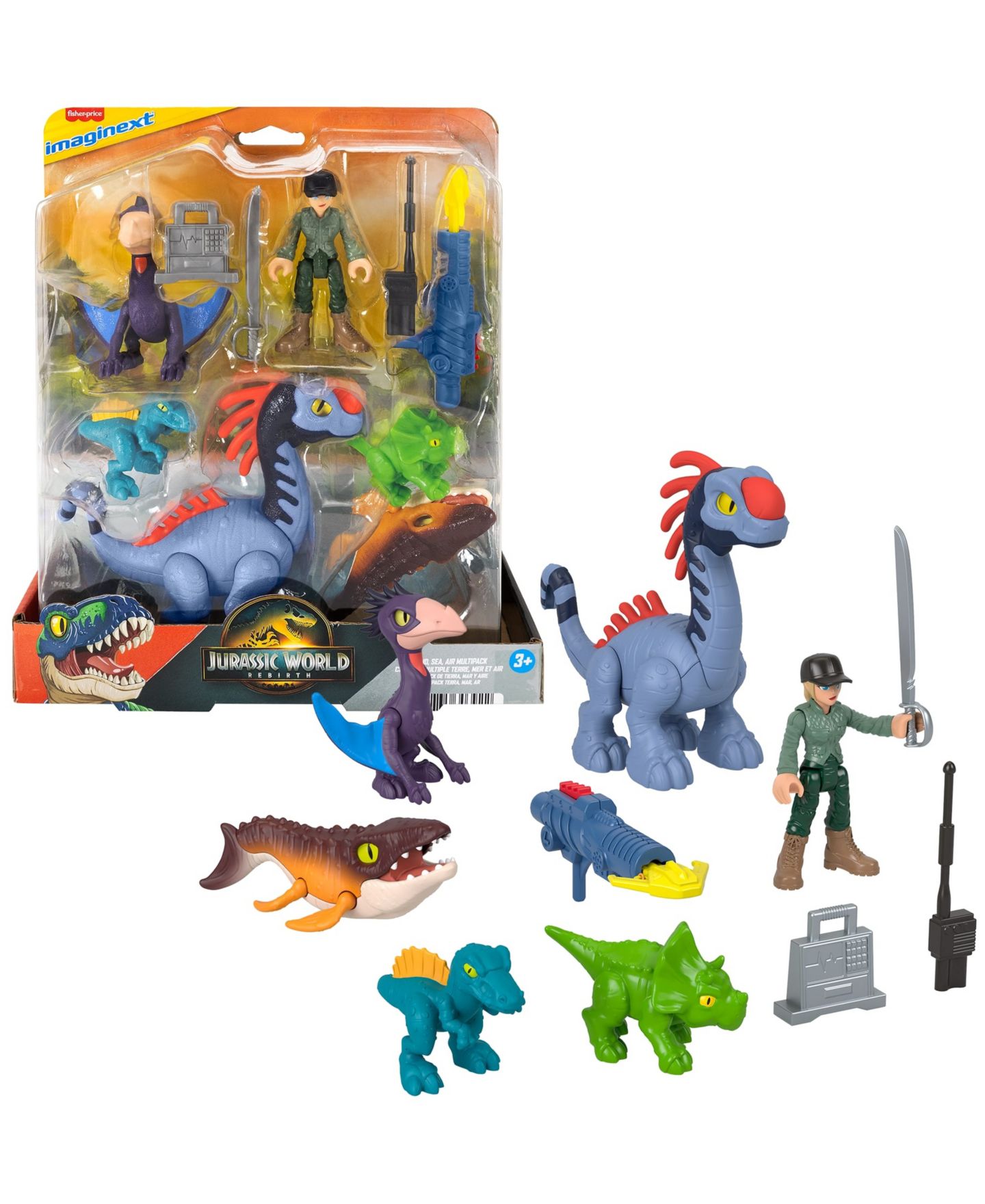 Детские фигурки Imaginext Jurassic World Rebirth Launcher 6-Figure Set, Ages 3+ — фото 1