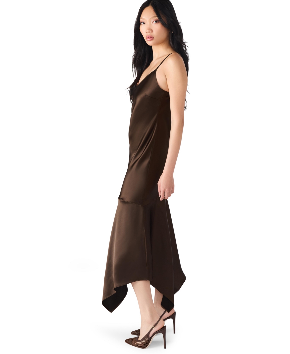 Steve Madden Lucielle Handkerchief Hem Satin Slipdress In Multi