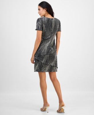 Petite Printed Tiered Short-Sleeve Sheath Dress