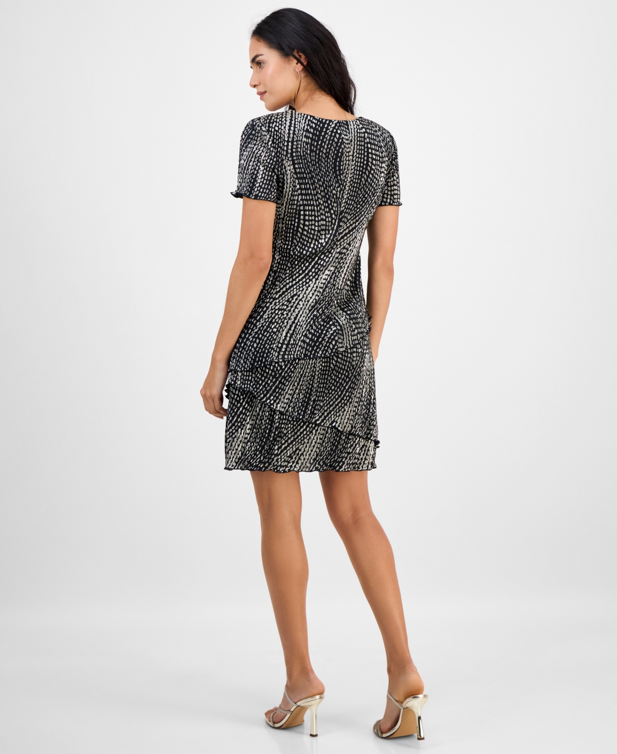 Connected Petite Printed Tiered Short-Sleeve Sheath Dress