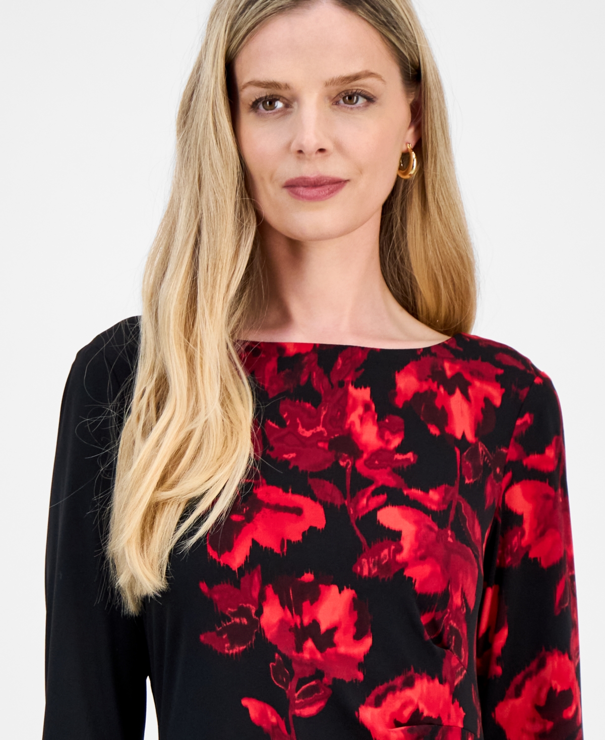 Connected Petite Printed 3/4-Sleeve Sheath Dress