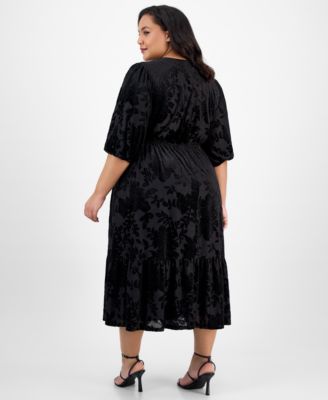 Plus Size Burnout Velvet Midi Dress