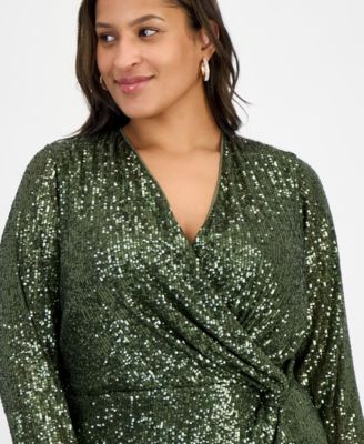 Plus Size Sequin Faux-Wrap Sheath Dress
