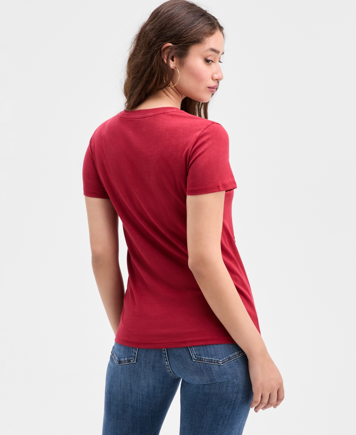 Guess Women's Cotton Tiger-graphic Lace-trim T-shirt In Red
