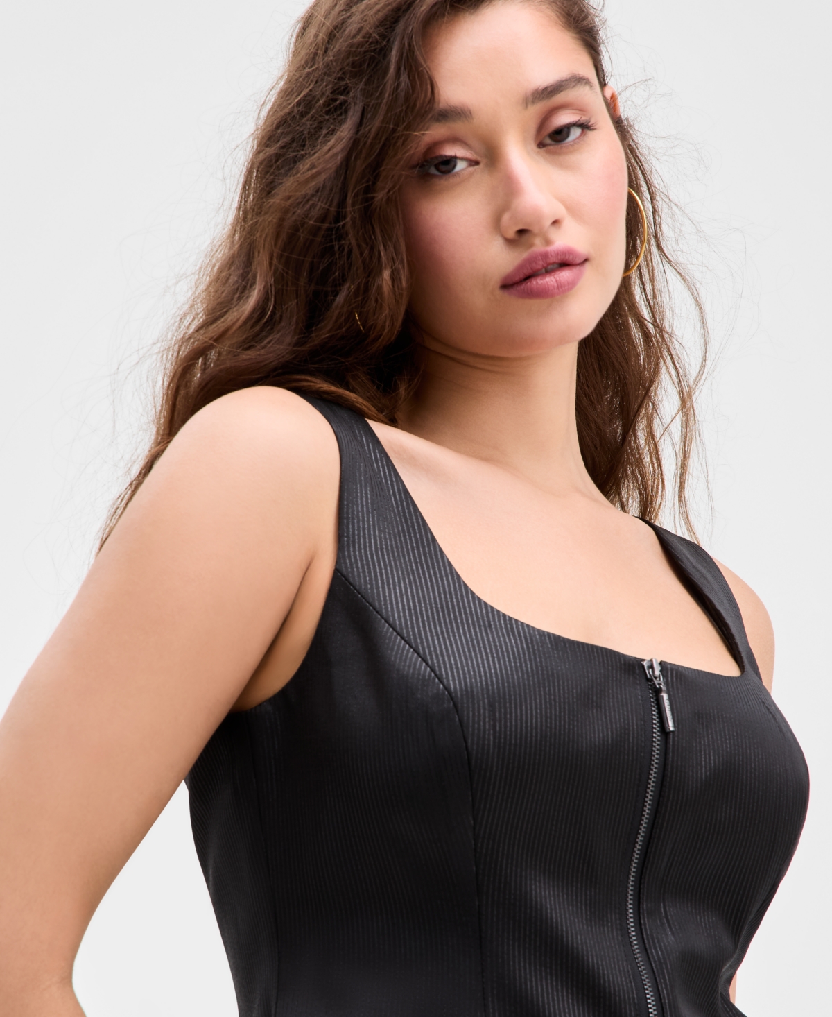 Guess Jemma Peplum-hem Zippered Vest In Black