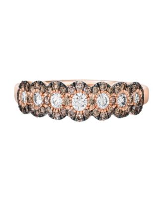 Chocolate Diamond (.15 ct. t.w.) & Nude Diamond (.43 ct. t.w.) Patterned Ring in 14K Strawberry Gold