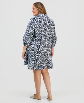 Plus Size 100% Linen Printed Shirtdress, Macy's Exclusive
