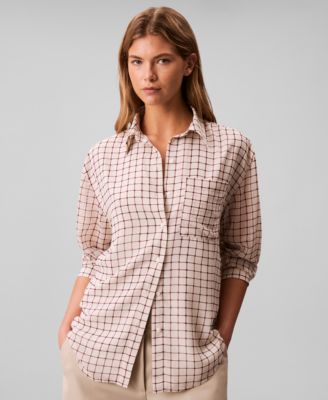 Calvin Klein - Women's Printed Classic Button-Front Shirt