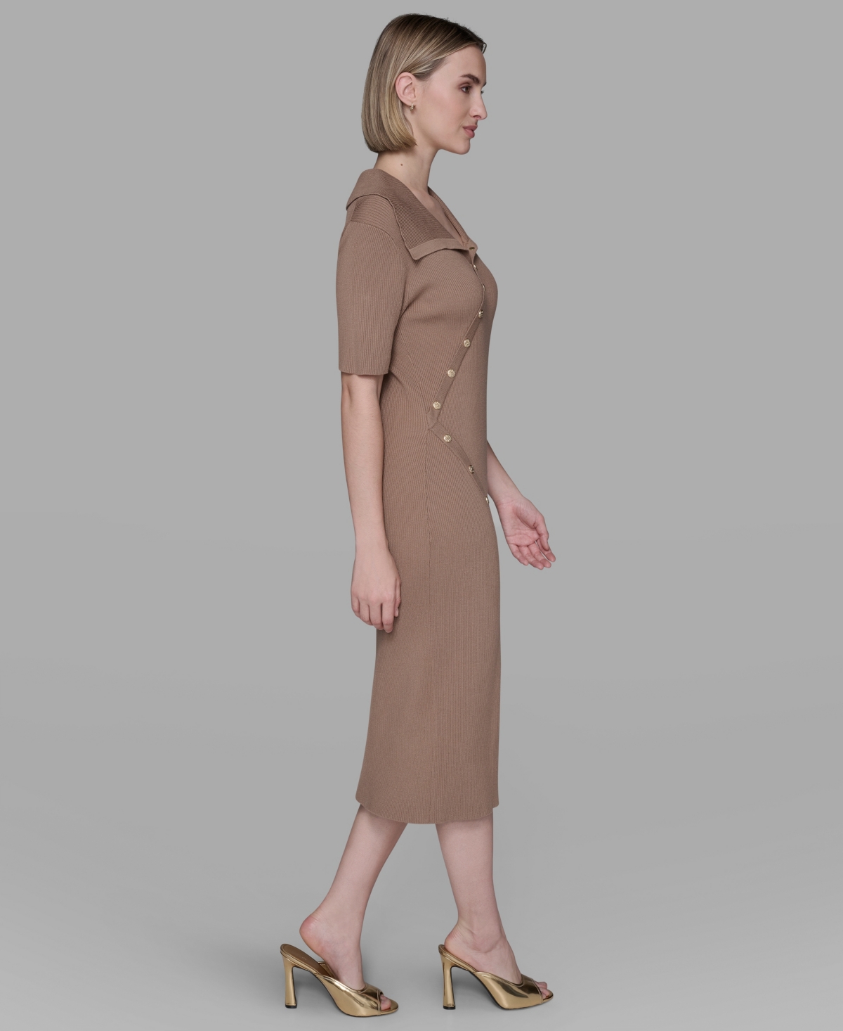 Karl Lagerfeld Women's Ribbed Bodycon Dress In Brown