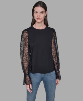 KARL LAGERFELD PARIS - Women's Sheer Lace Blouse