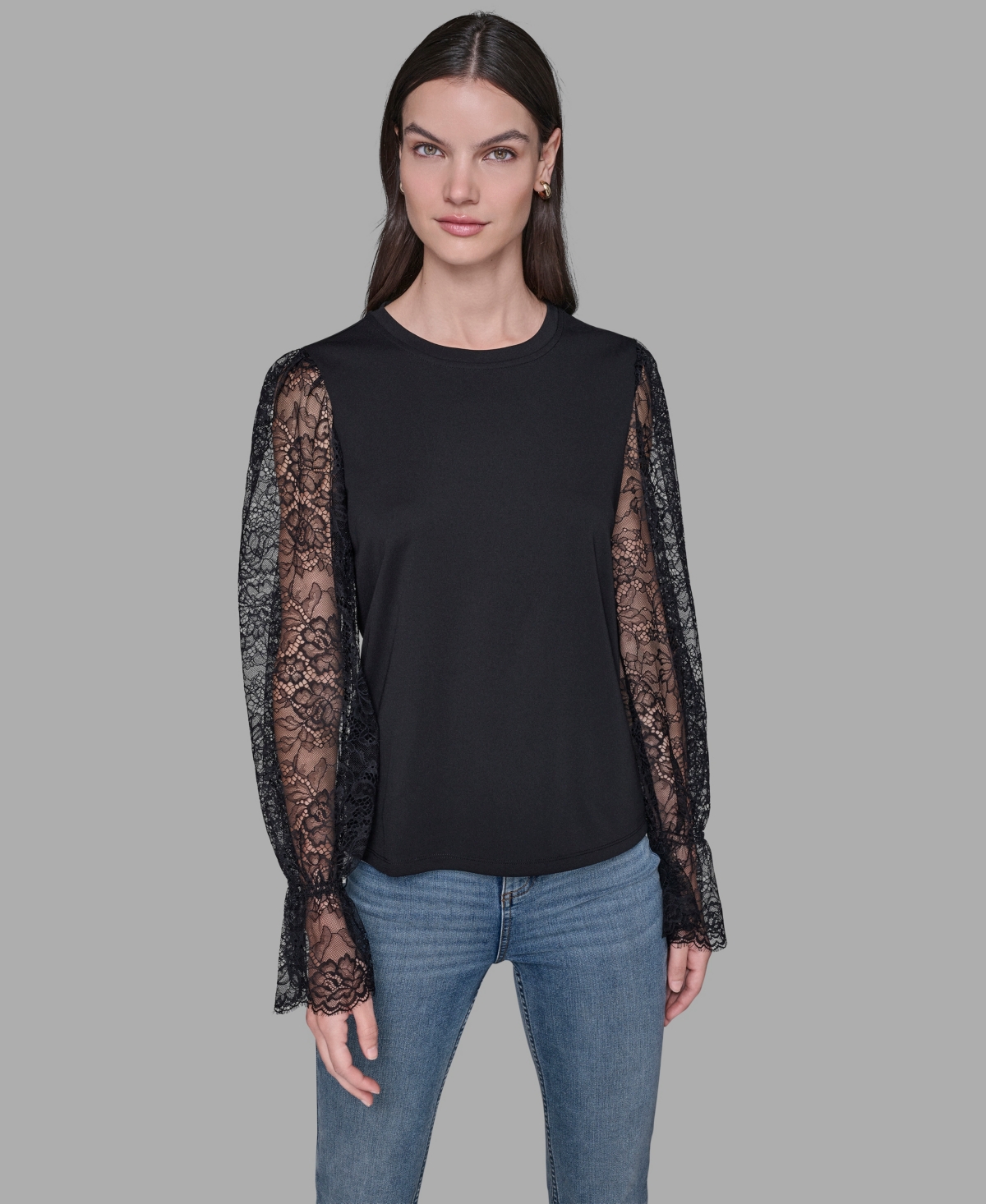 Karl Lagerfeld Women's Sheer Lace Blouse In Black