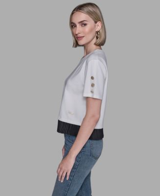 Women's Pleated Trim Hem Blouse