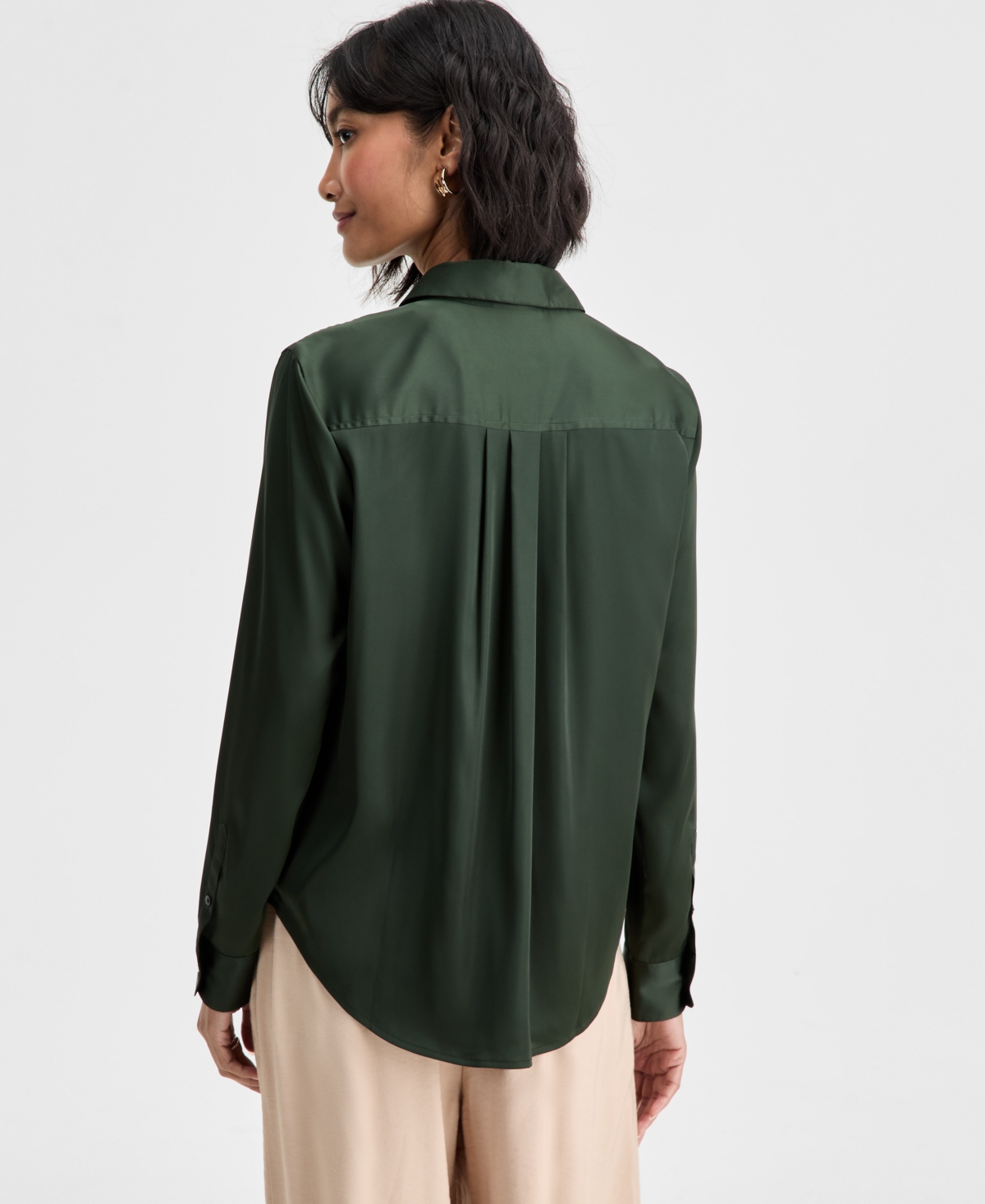 On 34th Women's Button-front Long-sleeve Satin Utility Shirt, Created For Macy's In Green