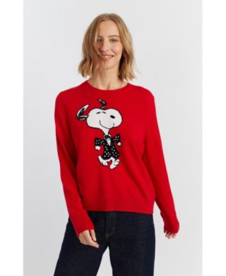 Women's Wool-Cashmere Crewneck Dancing Snoopy Sweater